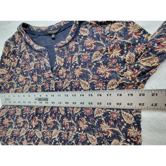 Lucky Brand Womens Floral Boho Print 3/4 Sleeve V-neck Top Large Blue Red Casual - Picture 8 of 9